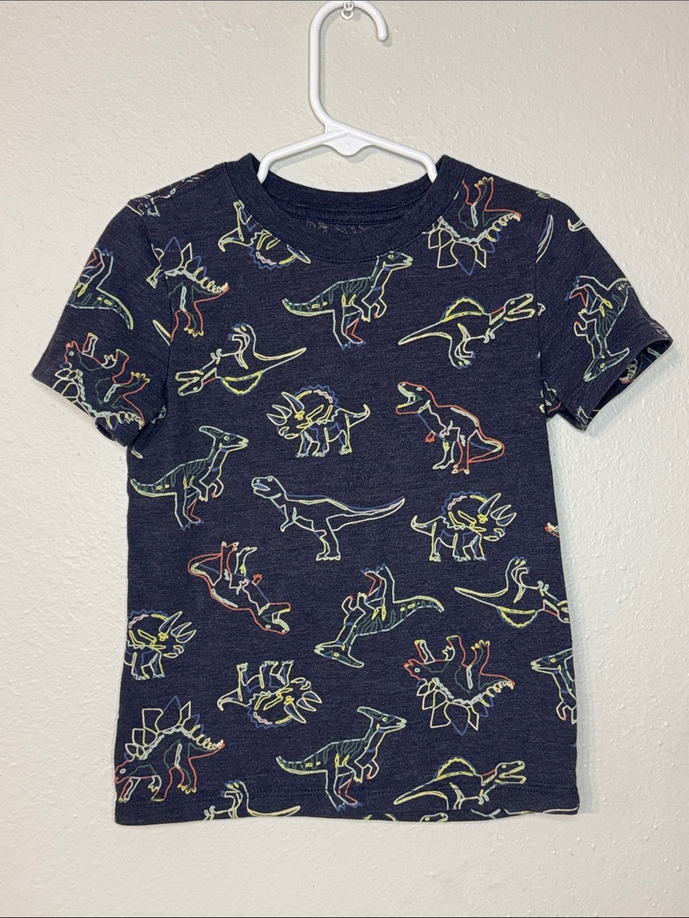 Cat & Jack Navy Blue Dinosaur Tee with Neon Outline Print
